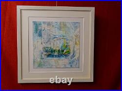 Original painting abstract mixed media square frame