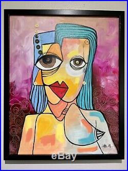 PAINTING ACRYLIC AND MIXED MEDIA ON CANVAS (FRAMED) CUBAN ART 16X20 By LISA
