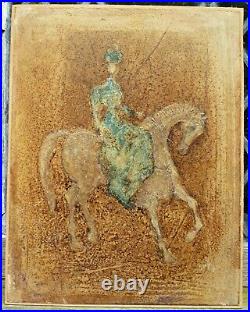 PAUL DUFAU fascinating textural oil mixed media. Lady on horse. S&d 1968 60's