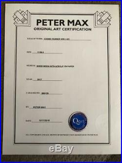 PETER MAX ORIGINAL Signed mixed media ACRYLIC PAINTING COSMIC RUNNER FRAMED COA