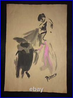 Pablo Picasso Drawing on Paper Signed & stamped Mixed Media