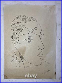 Pablo Picasso Drawing on paper (Handmade) signed and stamped mixed media vtg art