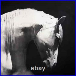 Painting by Yosvany Arango Charcoal on Canvas Original Cuban Art White Horse