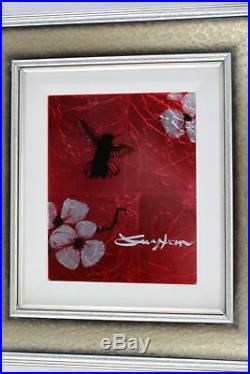 Patrick Guyton Mini Bird Series (Red) Signed UNIQUE Mixed Media Framed Piece