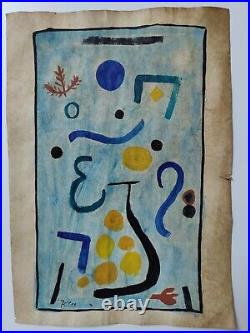 Paul Klee Painting Drawning Signed & Stamped Mixed Media on Paper Vintage