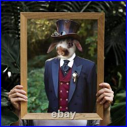 Personalized Old Painting Regal Pet Portrait Digital Portrait Art Funny Rabbit