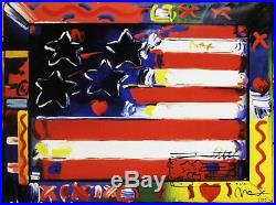 Peter Max Flag Signed & Personalized Mixed Media September 11, 2001 Framed