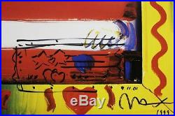 Peter Max Flag Signed & Personalized Mixed Media September 11, 2001 Framed