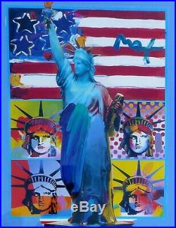 Peter Max Full Liberty with four heads orig. Mixed media & acrylic signed framed