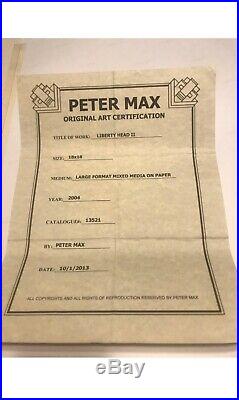Peter Max Liberty Head II Original Signed Mixed Media Framed with COA