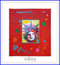 Peter Max Liberty Head (overpaint) Unique Mixed Media 19x17 Make An Offer