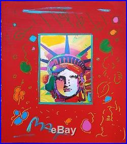 Peter Max Liberty Head (overpaint) Unique Mixed Media 19x17 Make An Offer