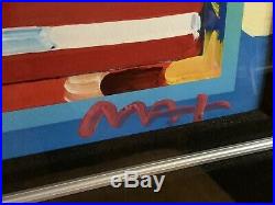 Peter Max Mixed Media Signed Flag With A Heart On Blends
