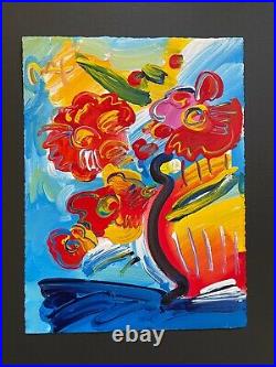 Peter Max Mixed Media Vase of Flowers