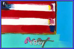 Peter Max Original Mixed Media Painting Flag With Heart Acrylic Signed Pop Art