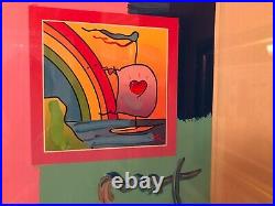 Peter Max Sailboat with Heart Mixed Media (Framed Original Painting)