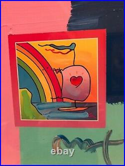Peter Max Sailboat with Heart Mixed Media (Framed Original Painting)