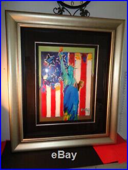 Peter Max Signed Full Statue of Liberty Signed Mixed Media with Acrylic Painting