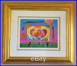 Peter Max Two Hearts On Blends Mixed Media Unique Acrylic on Lithograph Original
