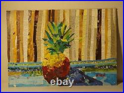 Pineapple Collage Art Mixed Media Project Painting Egyptian Signed Collage Rare