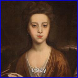 Portrait of young girl lady antique English painting oil on canvas artwork 700