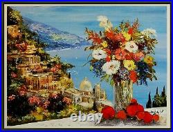 Positano Vista Flowers by Duaiv Framed Fine Art Mixed Media on Canvas