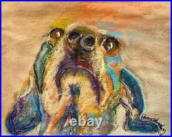 Puppy Look, Original Mixed Media Painting, 10x12, Signed Framed Art Frame