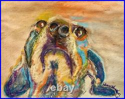 Puppy Look, Original Mixed Media Painting, 10x12, Signed, Framed Art, Framed