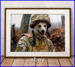 Queen Guard Pet Digital Portrait Pet Art Funny Dog Cat Wall Military Helmet Art