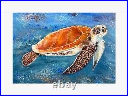 Quirky Turtle Underwater (revised) Original Painting