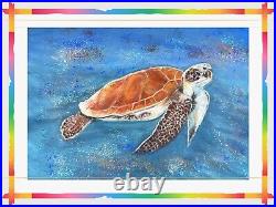 Quirky Turtle Underwater (revised) Original Painting