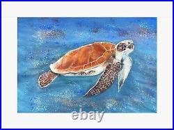 Quirky Turtle Underwater (revised) Original Painting