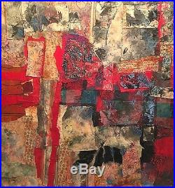 RALPH DUBIN 1919-1988 ABSTRACT MODERNIST 1980s MIXED MEDIA PAINTING COLLAGE