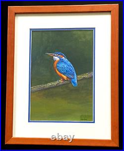 ROB KEEP Ornithological Mixed Media Oil & Watercolour Painting, Kingfisher Bird