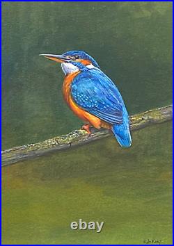 ROB KEEP Ornithological Mixed Media Oil & Watercolour Painting, Kingfisher Bird