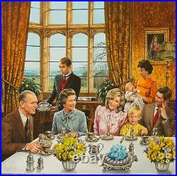 ROGER PAYNE (b. 1934) Mixed Media Painting The British Royal Family at Breakfast