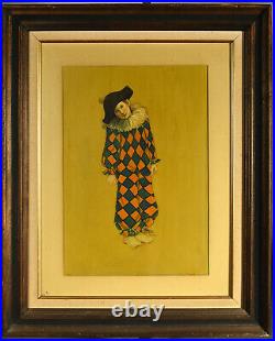 R. DIEBMANN Vintage Framed Painting of Young Boy as Harlequin Pierrot Clown
