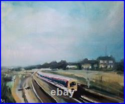 Railway Scene D2 Original Mixed Media Painting on Canvas Board