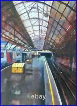 Railway Terminus. Original Mixed Media Painting on Canvas