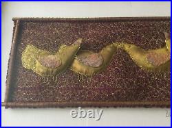Rare Artist & Author Beryl Taylor Fabric / Mixed Media Art Framed 4 Gold Birds