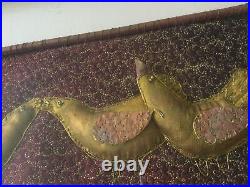 Rare Artist & Author Beryl Taylor Fabric / Mixed Media Art Framed 4 Gold Birds