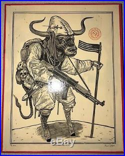 Ravi Zupa American Ox Mixed Media on Wood Signed withCOA