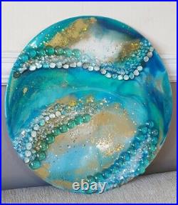 Resin Geode, Round Canvas, Mixed Media Art, TURQUOISE Geode, Home decoration