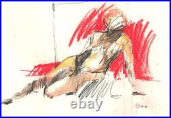 Richard J. S. Young 1996 Mixed Media, Reclining Nude on Red