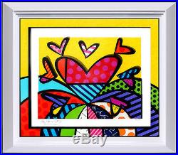 Romero Britto Heart 3D Mixed Media Construction Relief Sculpture Signed Painting