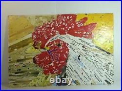 Rooster Bird Torn Paper Collage Painting Mixed Media Art Collage Signed Painting