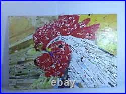 Rooster Bird Torn Paper Collage Painting Mixed Media Art Collage Signed Painting