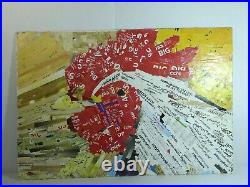 Rooster Bird Torn Paper Collage Painting Mixed Media Art Collage Signed Painting