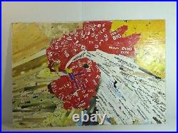 Rooster Bird Torn Paper Collage Painting Mixed Media Art Collage Signed Painting