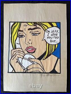 Roy Lichtenstein (Handmade) Drawing on old paper signed & stamped mixed media